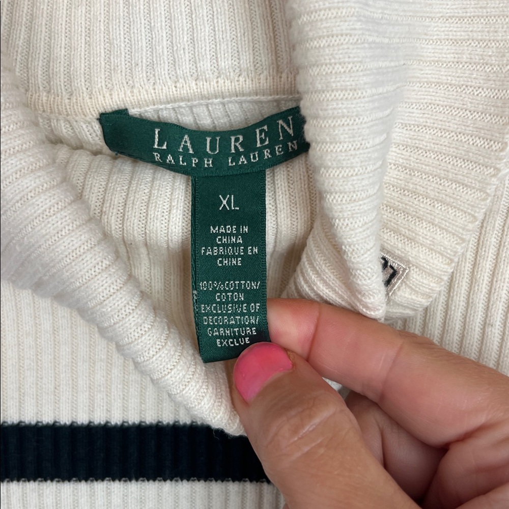 Ralph Lauren Black and Cream Striped Turtleneck Sweater - Picture 3 of 9